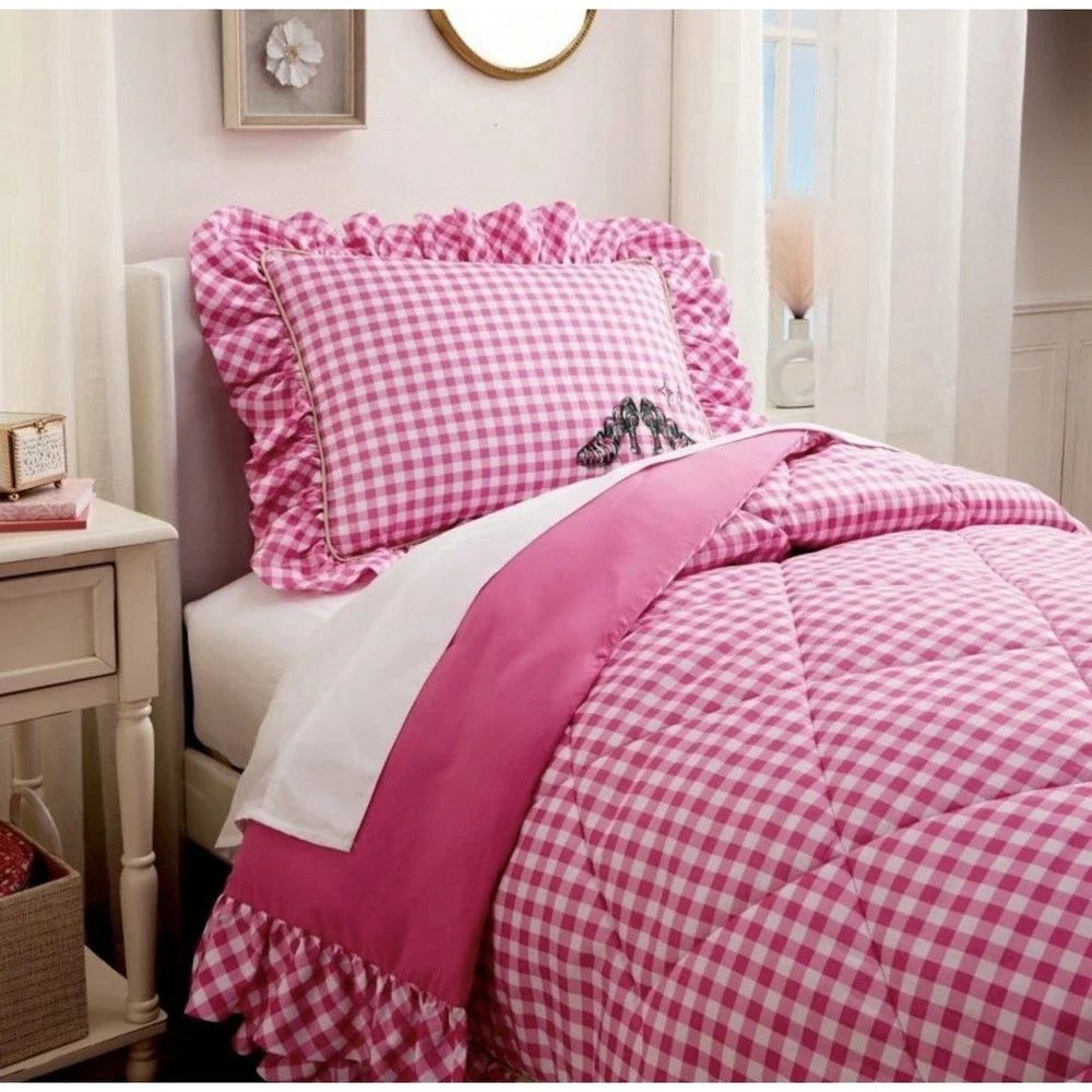 Wicked: For Good x Katie Kime Twin Comforter And Sham Set Pink And White New
